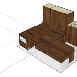 Vom Hintereingang sollte man direkten Zugriff auf die Küche (Geschirr etc.), die Kühlbox (siehe Mitte) und alltägliche Gegenstände (Box hinten links) haben.
